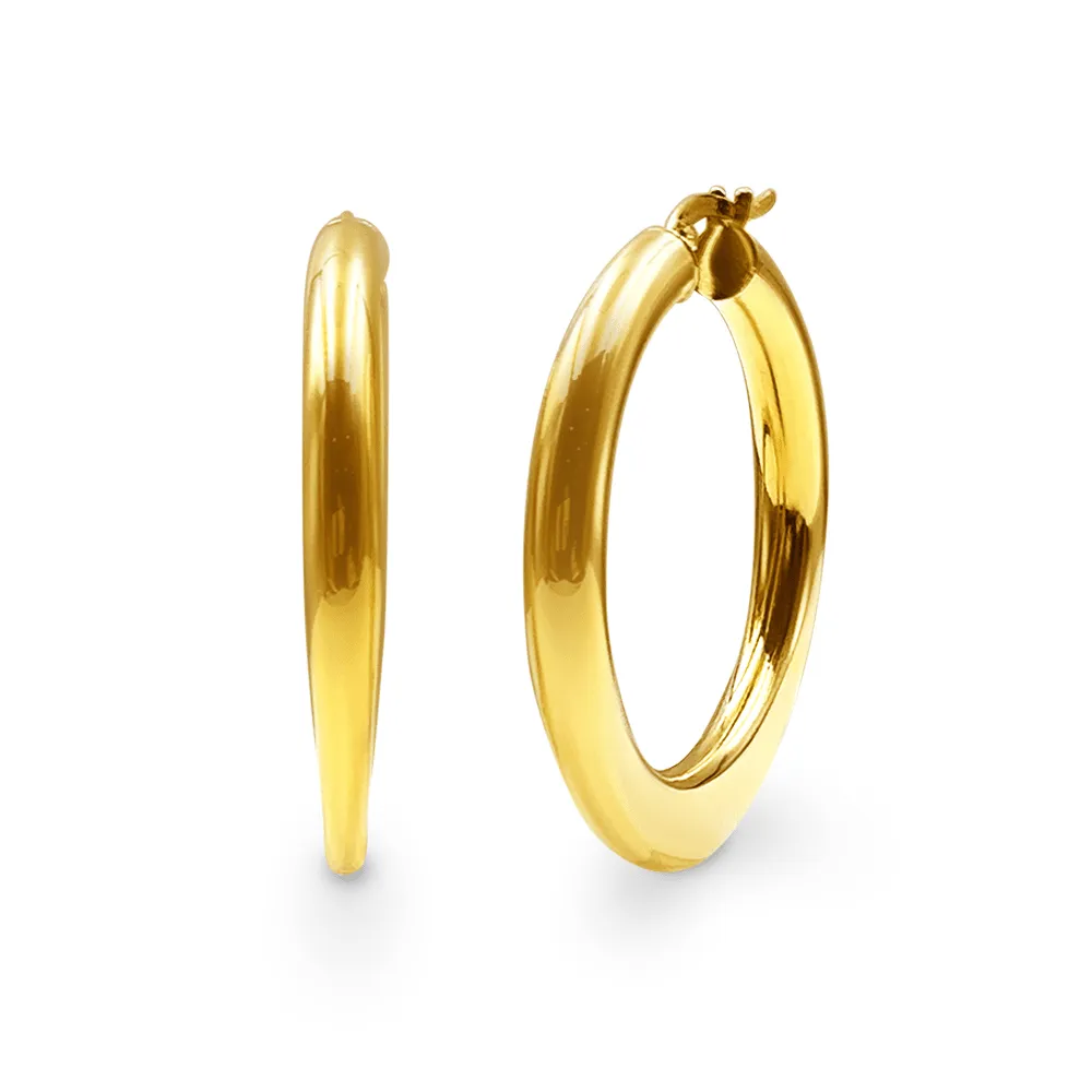 9ct Yellow Gold Silver Infused Bold Knife Edge Round Hoop Earrings