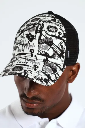 Academy Print Trucker Cap - Black/White