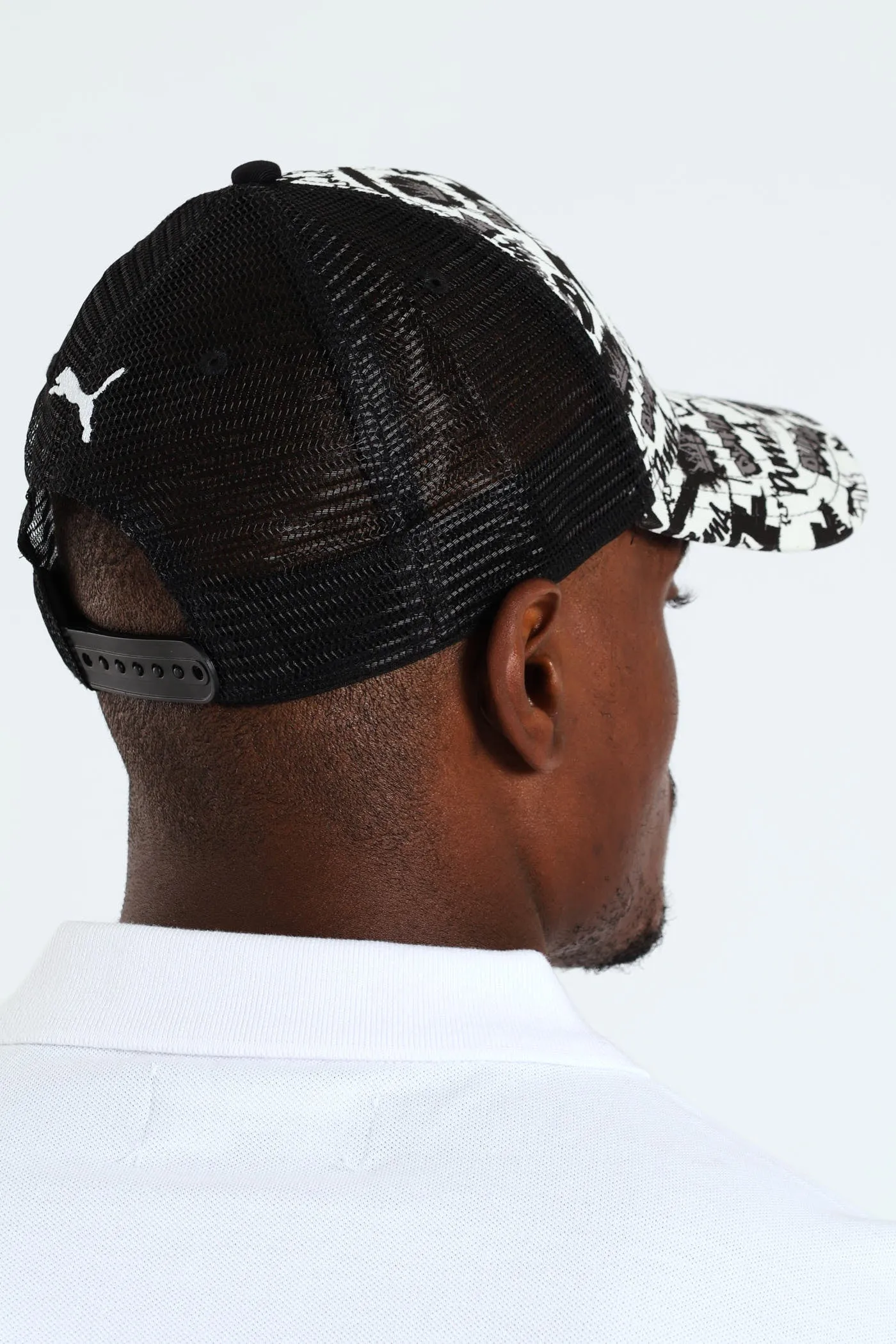 Academy Print Trucker Cap - Black/White