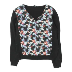 AJ Armani Jeans Womens Black Top | Vintage High End Crystal Print Designer VTG