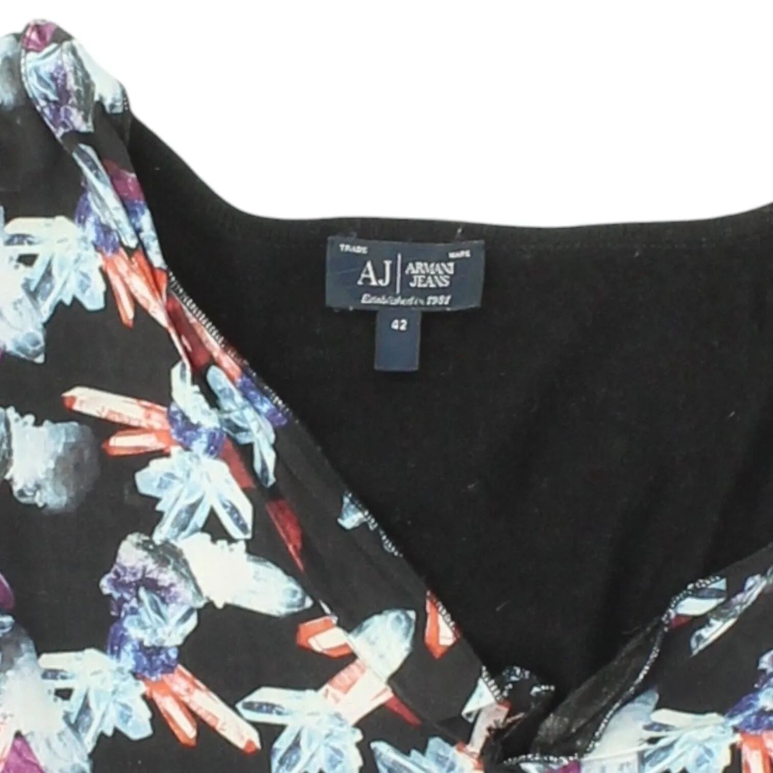 AJ Armani Jeans Womens Black Top | Vintage High End Crystal Print Designer VTG