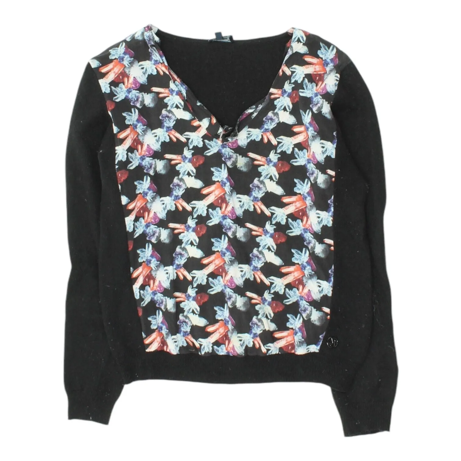 AJ Armani Jeans Womens Black Top | Vintage High End Crystal Print Designer VTG