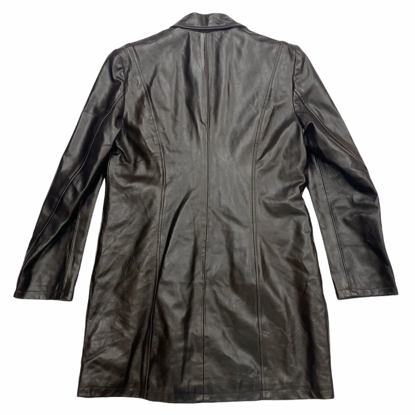 Alberta Tanzini Women's Long Leather Coat | Vintage High End Designer Dark Brown