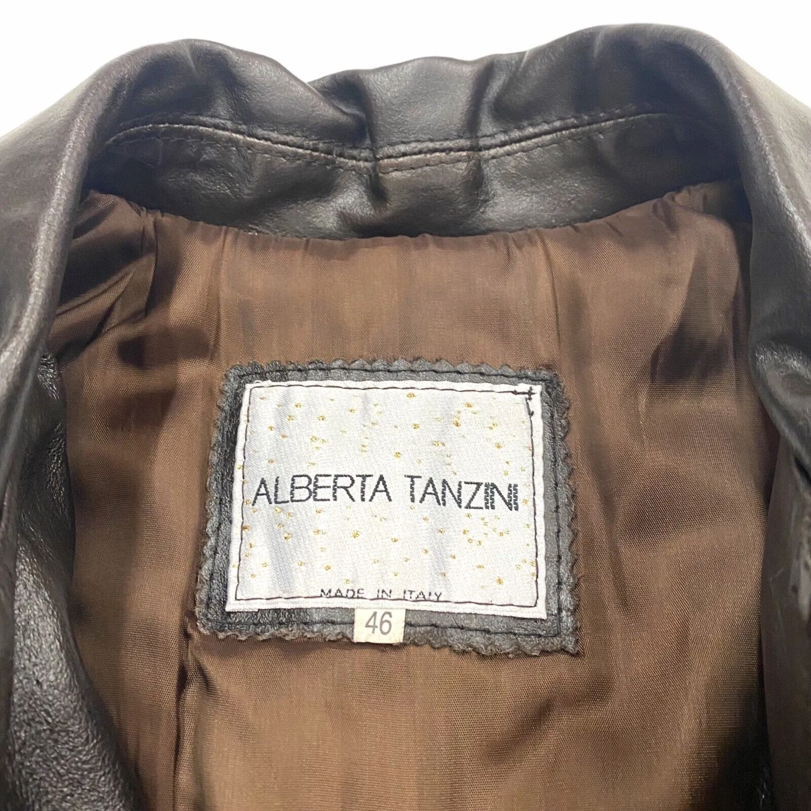 Alberta Tanzini Women's Long Leather Coat | Vintage High End Designer Dark Brown