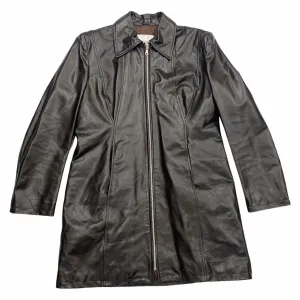 Alberta Tanzini Women's Long Leather Coat | Vintage High End Designer Dark Brown
