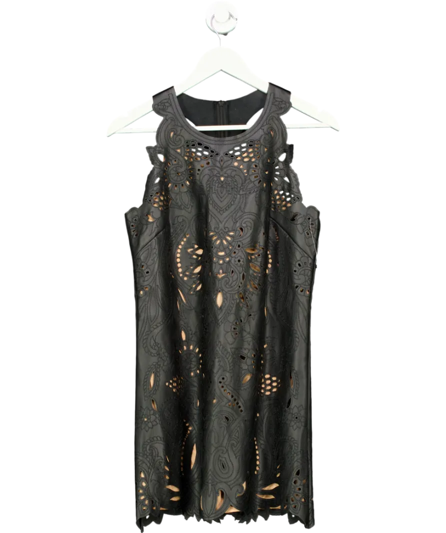 Anthropologie Black Sleeveless Faux Leather Cutout Mini Dress UK XS
