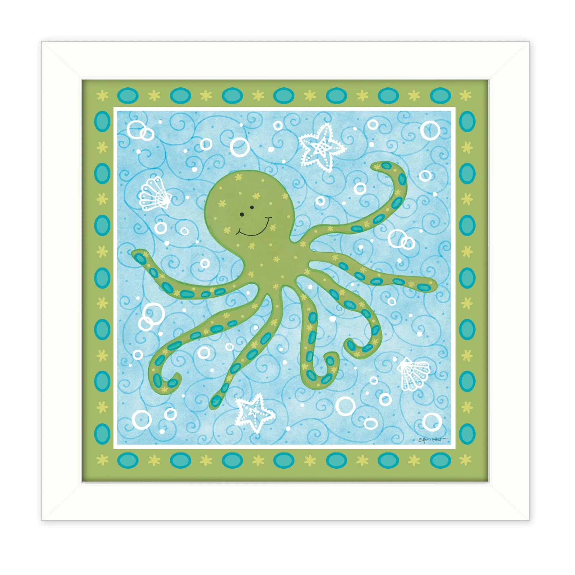 Aqua Blue Baby Squid White Framed Print Wall