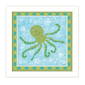 Aqua Blue Baby Squid White Framed Print Wall