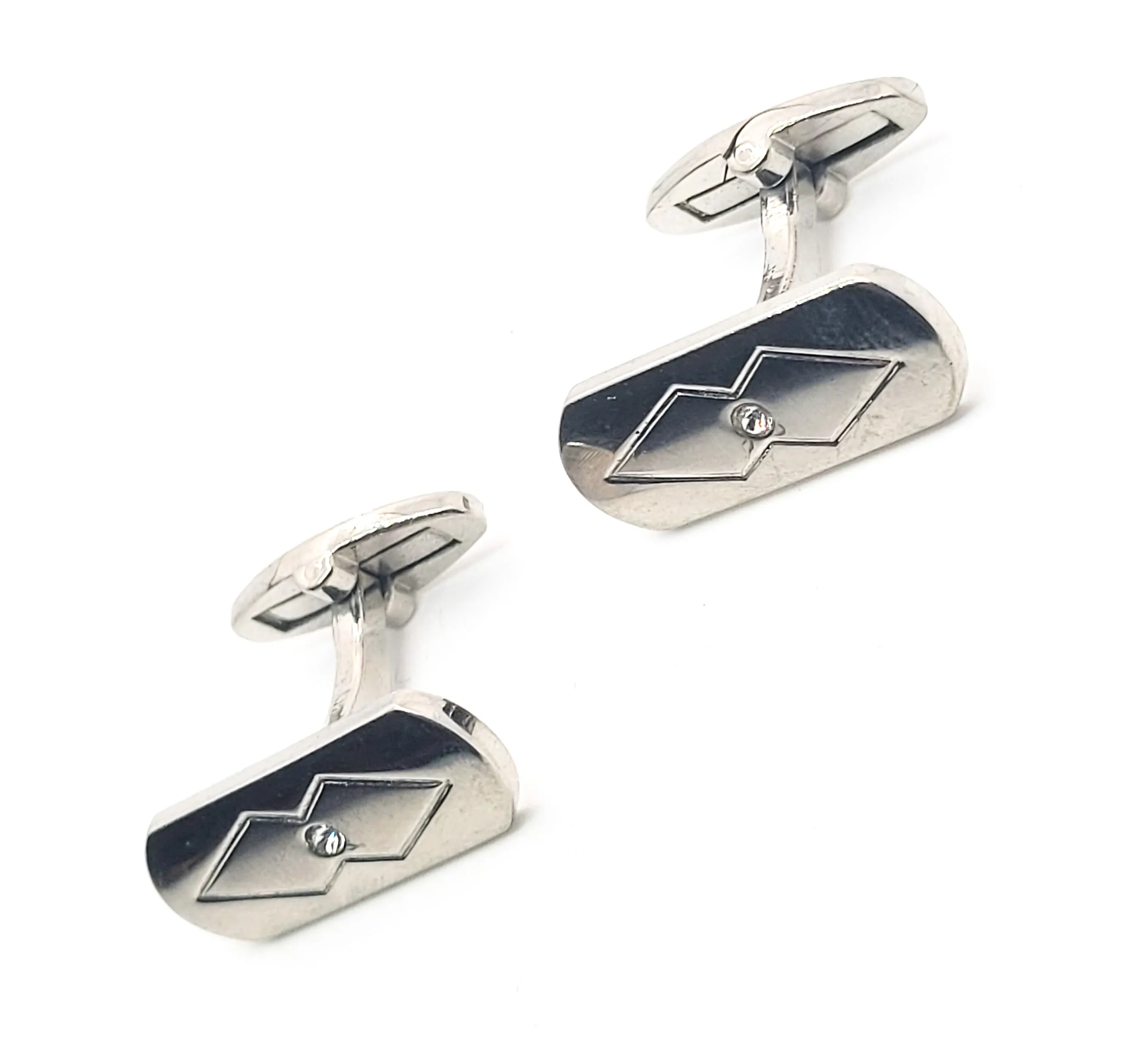 Art Deco inspired rhodium plated rhinestone studded vintage cufflinks