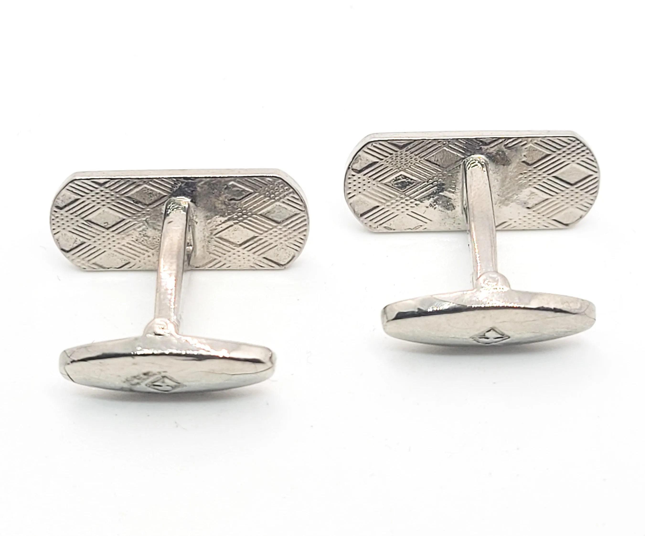 Art Deco inspired rhodium plated rhinestone studded vintage cufflinks
