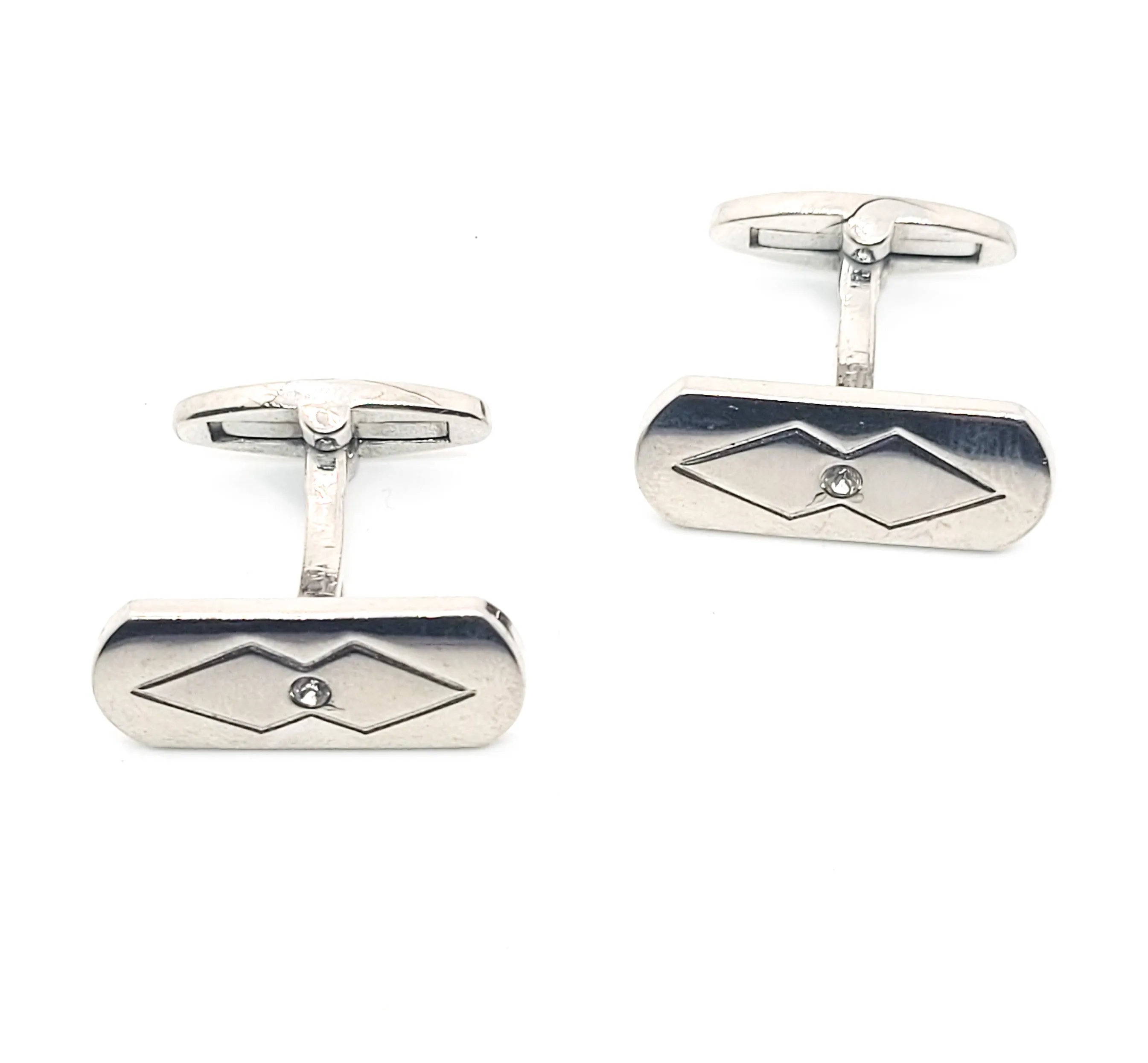 Art Deco inspired rhodium plated rhinestone studded vintage cufflinks