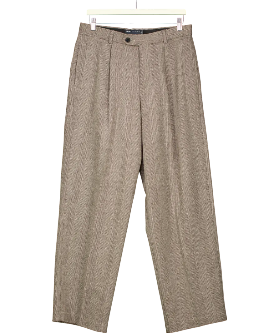 ASOS Brown Smart Wide Leg Pleated Wool Mix Trousers W32