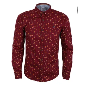 Baijieli Vintage Linen Casual Men Printing Long sleeve Shirts-Red