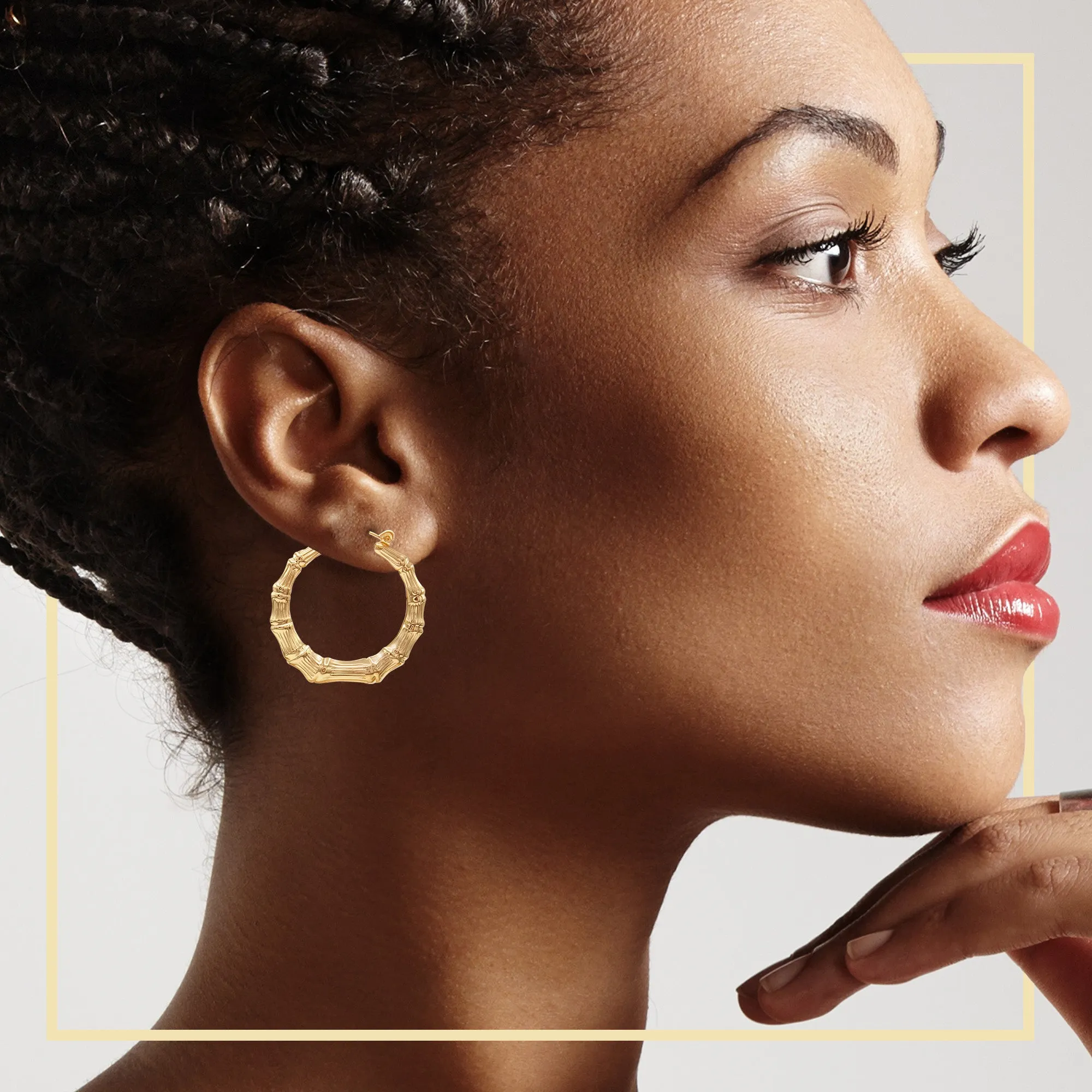 Bamboo Hoop Earrings 14K Gold Plated Women Jewelry 40 mm
