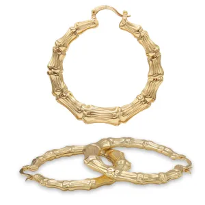 Bamboo Hoop Earrings 14K Gold Plated Women Jewelry 50 mm