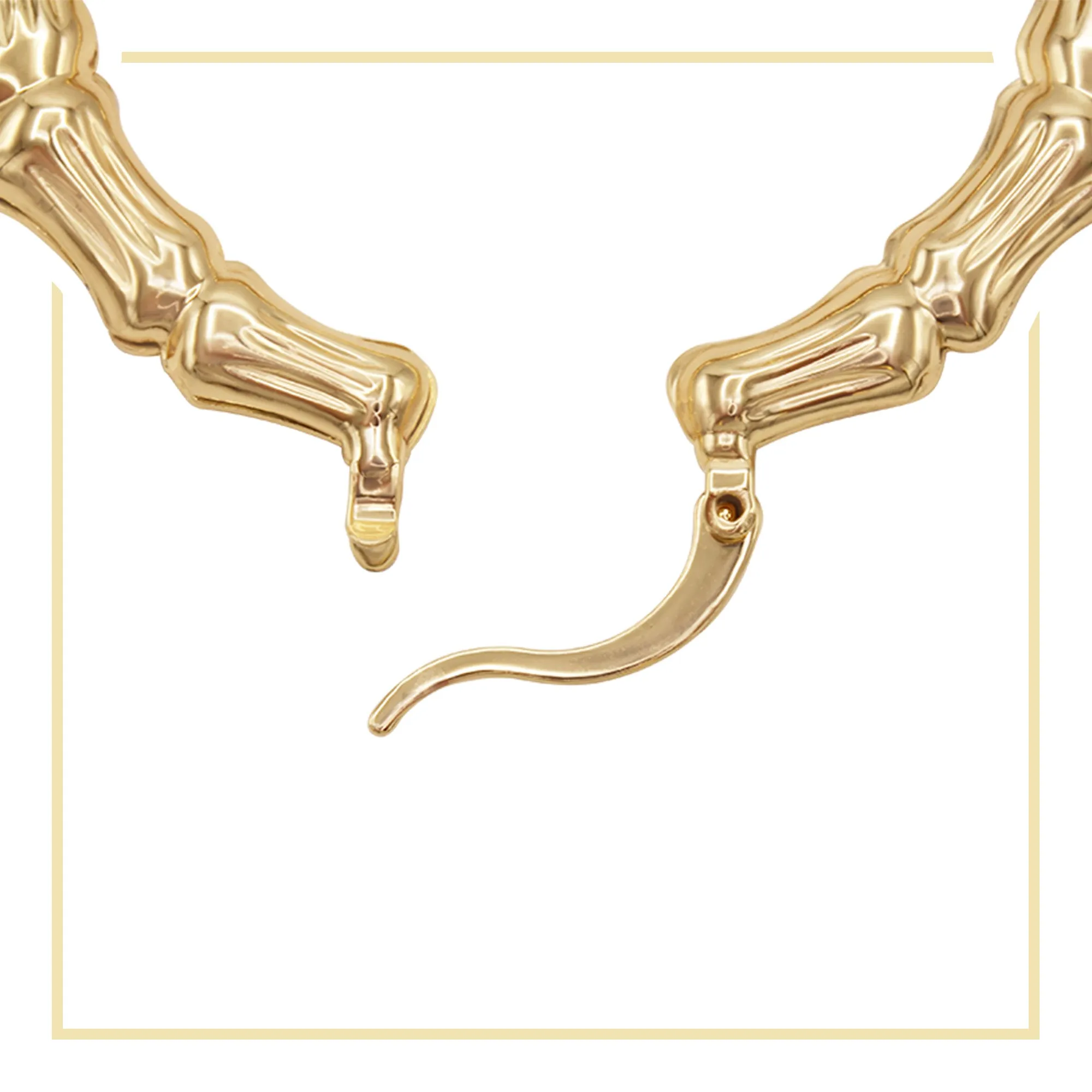 Bamboo Hoop Earrings 14K Gold Plated Women Jewelry 50 mm