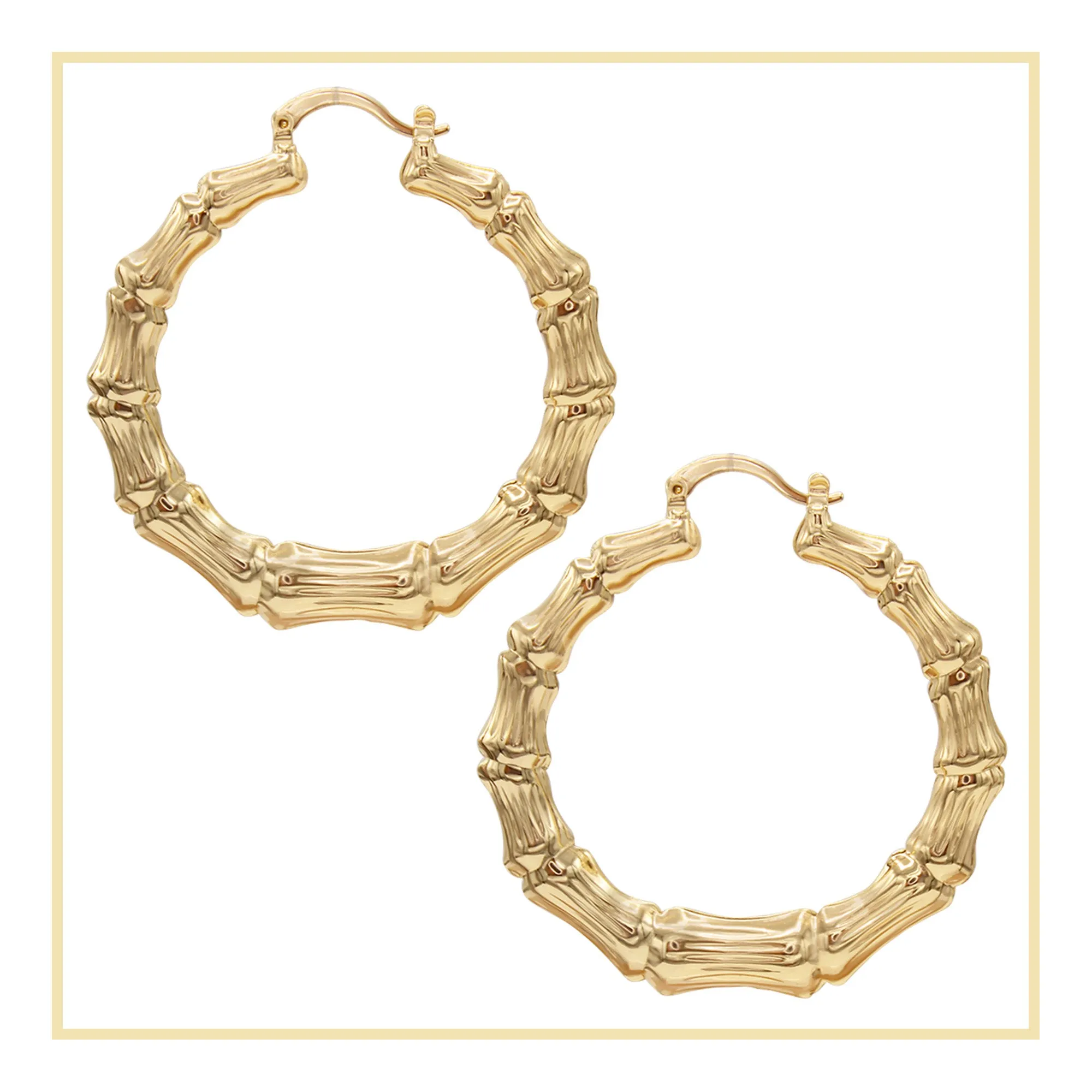 Bamboo Hoop Earrings 14K Gold Plated Women Jewelry 50 mm