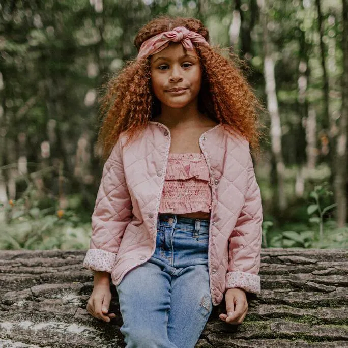 Bandeau rose à motifs en viscose, enfant || Pink patterned headband in viscose, child