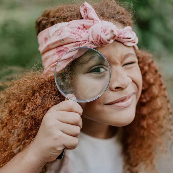 Bandeau rose à motifs en viscose, enfant || Pink patterned headband in viscose, child