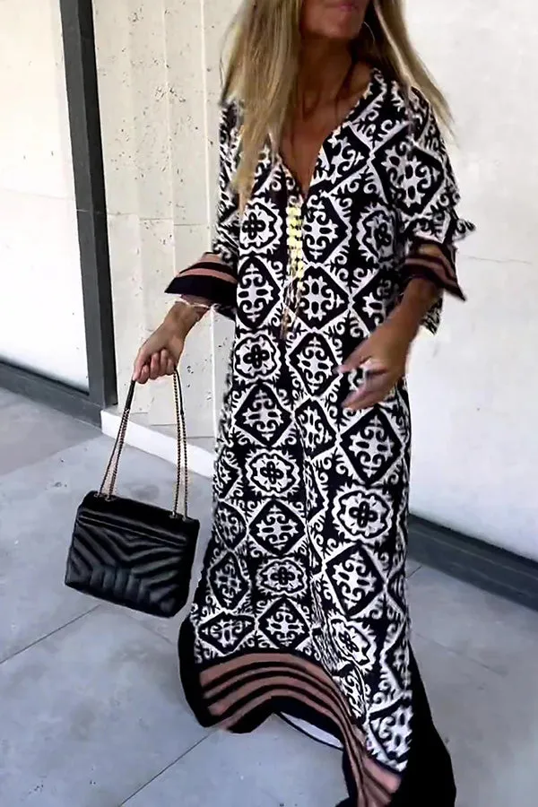 Basically Perfect Geometry Printed Long Sleeve Casual Maxi Dress