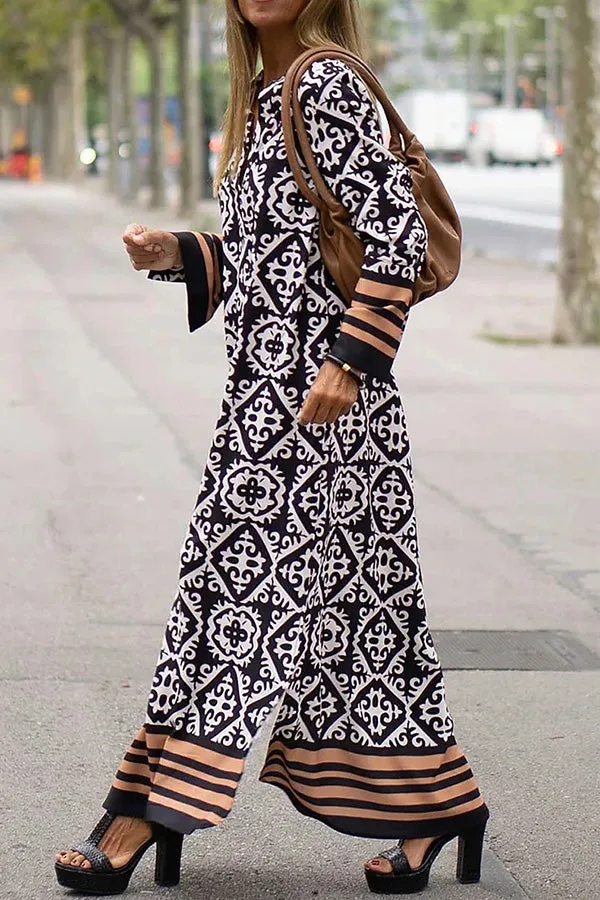 Basically Perfect Geometry Printed Long Sleeve Casual Maxi Dress