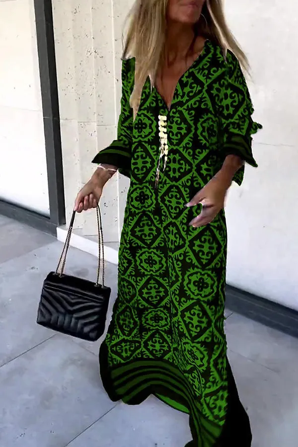 Basically Perfect Geometry Printed Long Sleeve Casual Maxi Dress