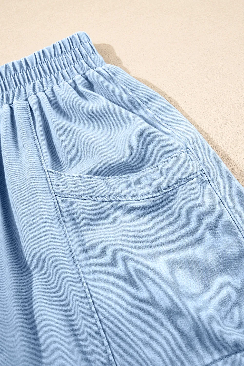 Beau Blue Light Wash Pocketed Wide Leg Denim Shorts