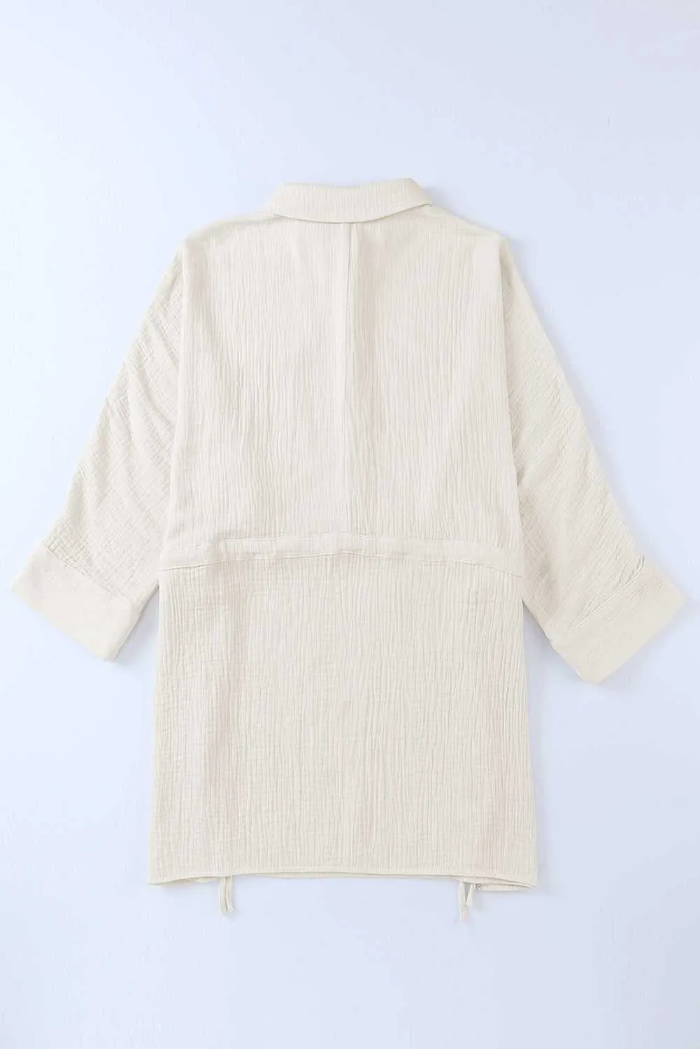 Beige Button Pockets Drawstring Waist Dress
