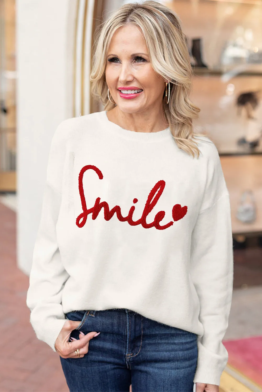 Beige Holly Jolly Round Neck Casual Sweater