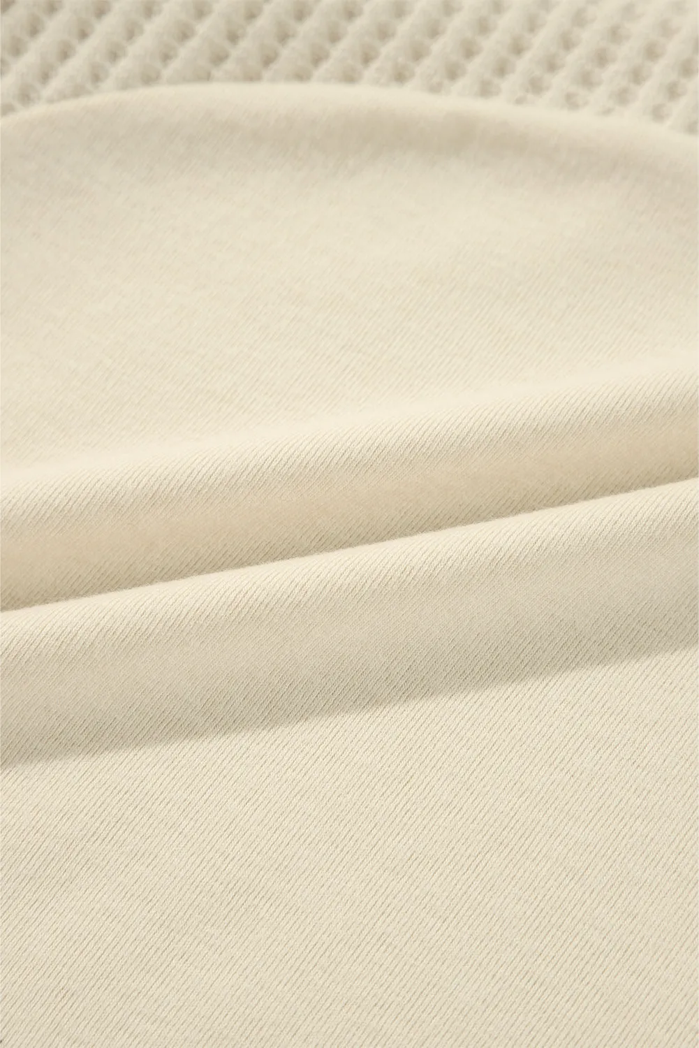 Beige Thermal Knit Patchwork Exposed Seam Long Sleeve Top