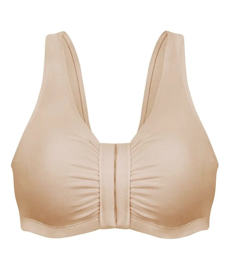 Bestform Unlined Wire-Free Cotton Stretch Sports Bra With Front Closure - Nude