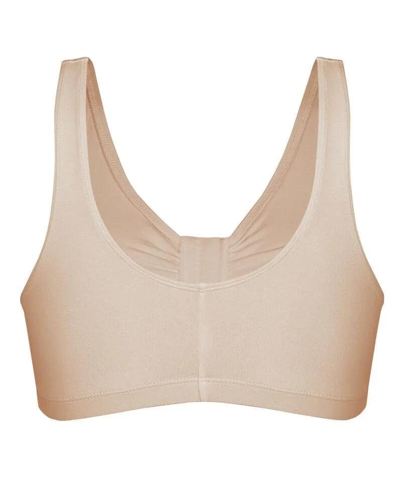 Bestform Unlined Wire-Free Cotton Stretch Sports Bra With Front Closure - Nude