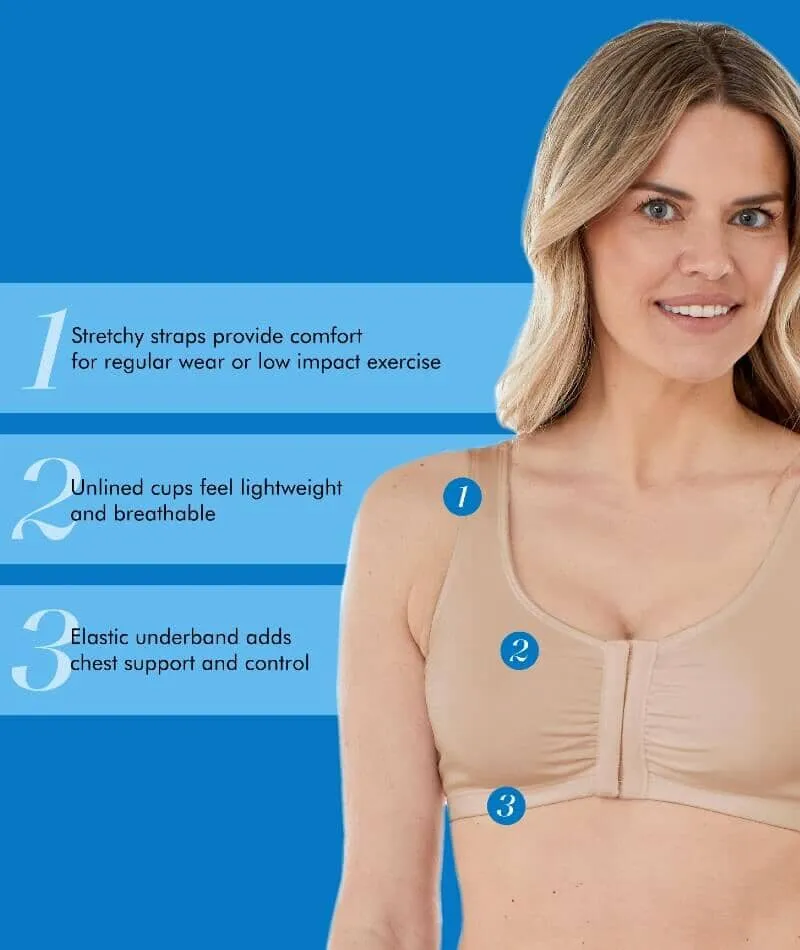 Bestform Unlined Wire-Free Cotton Stretch Sports Bra With Front Closure - Nude