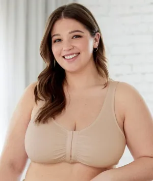 Bestform Unlined Wire-Free Cotton Stretch Sports Bra With Front Closure - Nude