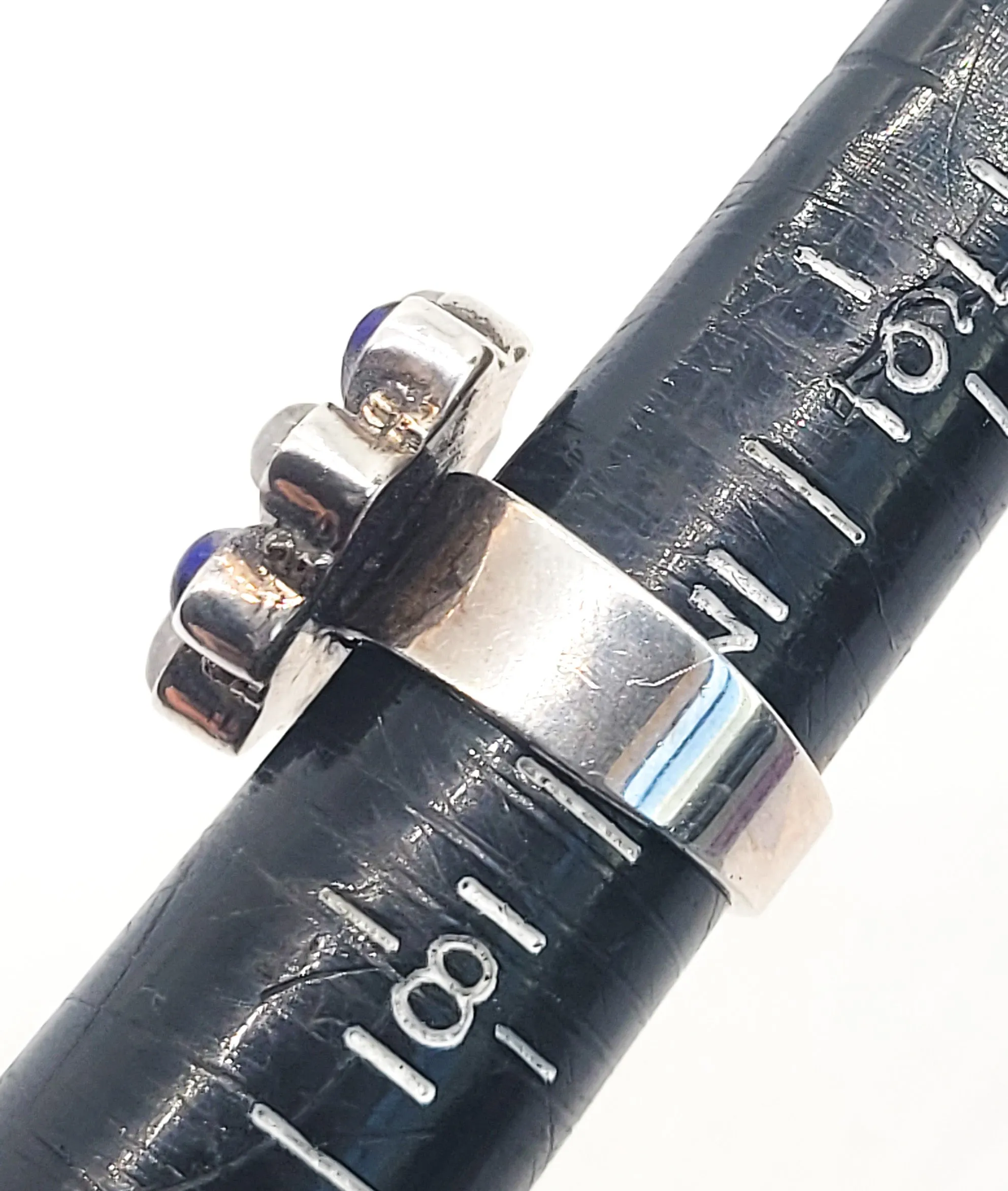 Blue moonstone and lapis lazuli vintage cluster flower sterling silver ring size 7.25