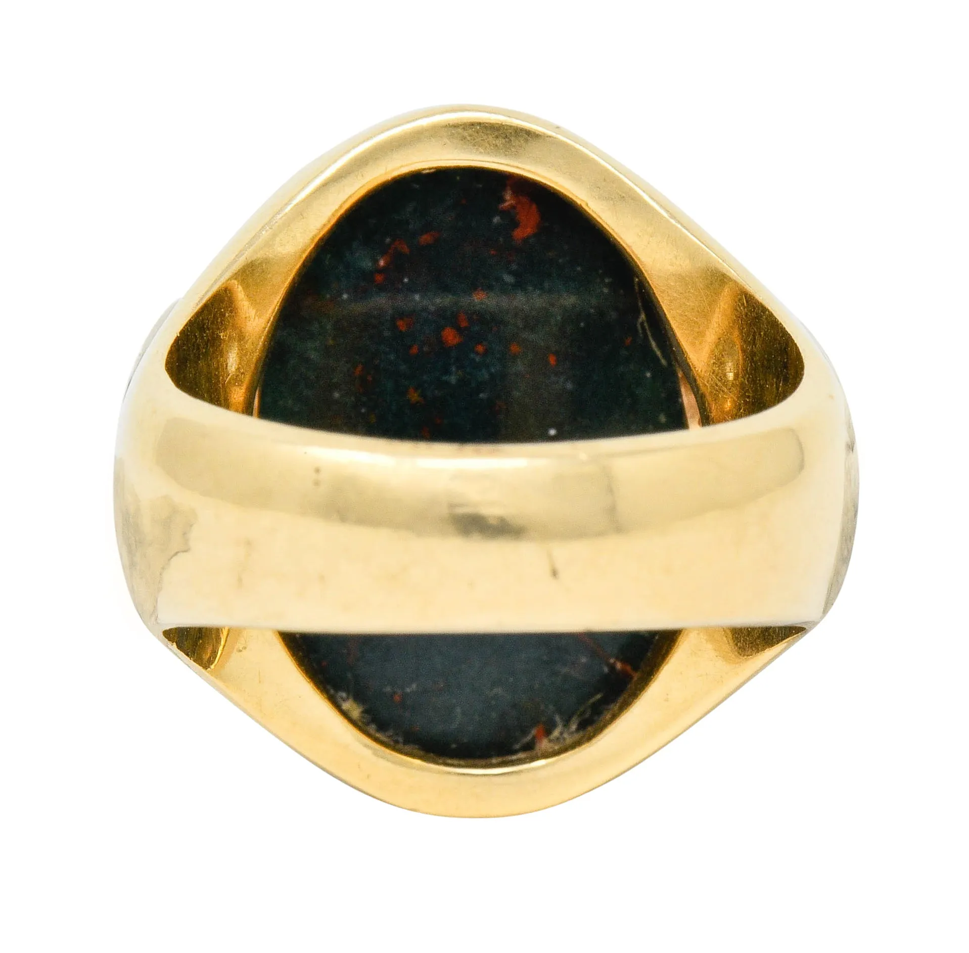 Bold Retro Bloodstone Cabochon Diamond 14 Karat Gold Unisex Ring