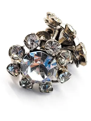 Bright clear Atomic flower clear rhinestone vintage screw back earrings