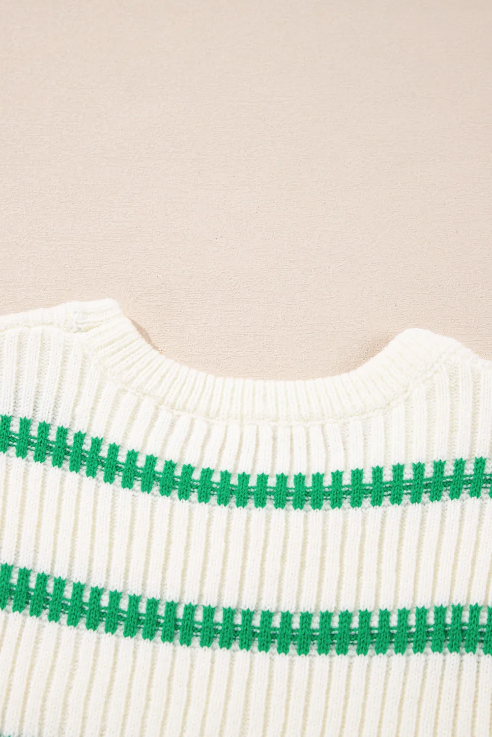 Bright Green Striped Round Neck Casual Sweater Vest