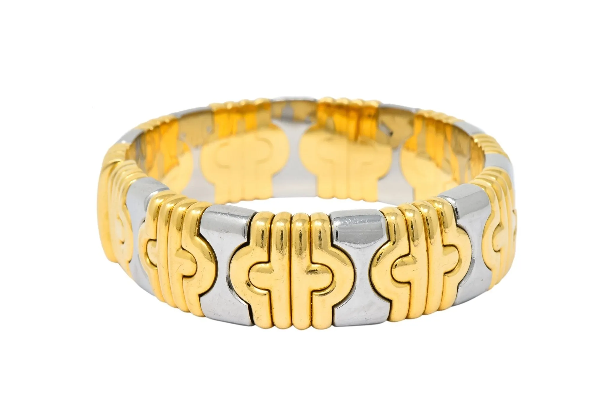 Bulgari 18 Karat Gold Stainless Steel Parentesi Bangle Bracelet