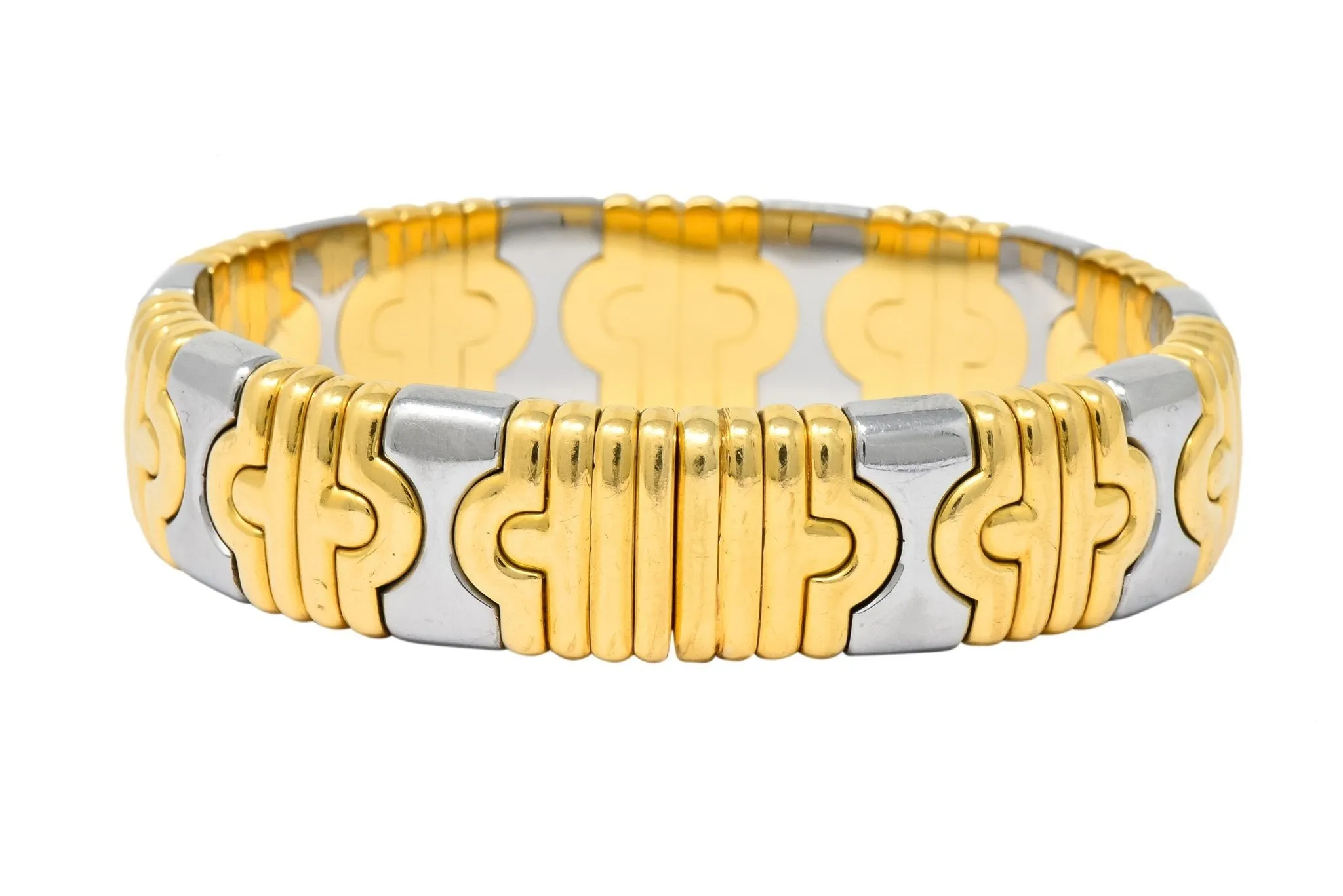 Bulgari 18 Karat Gold Stainless Steel Parentesi Bangle Bracelet