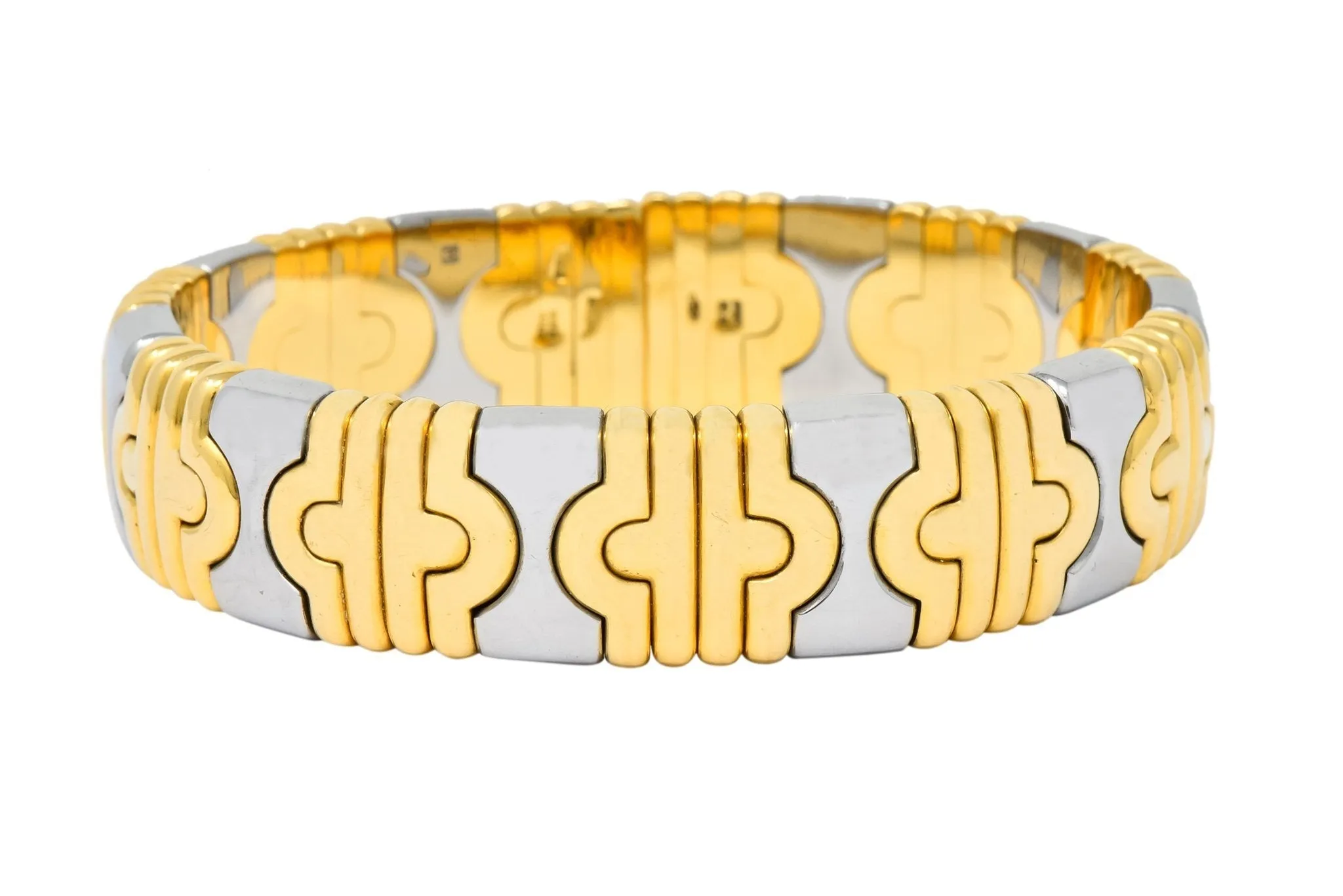 Bulgari 18 Karat Gold Stainless Steel Parentesi Bangle Bracelet