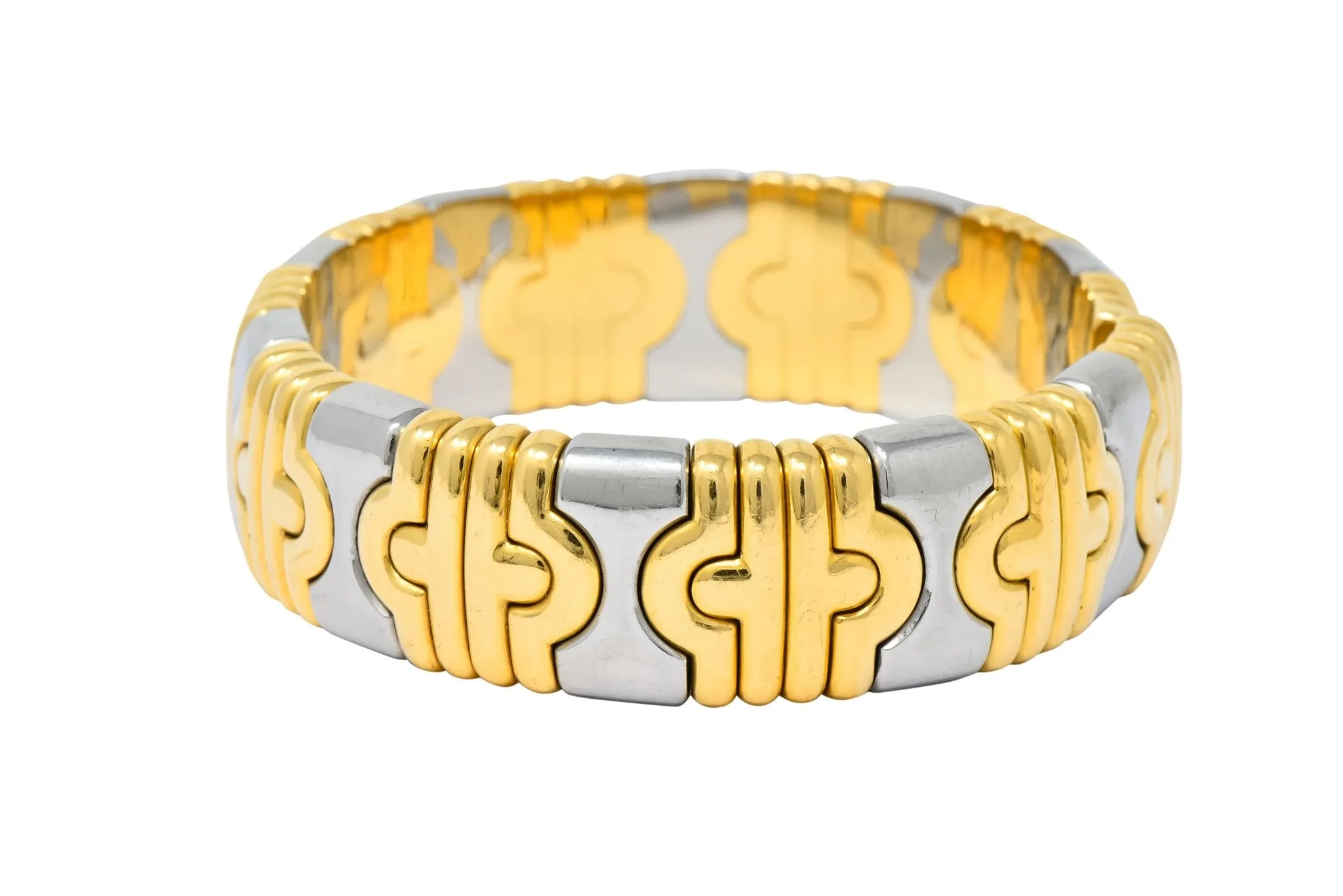 Bulgari 18 Karat Gold Stainless Steel Parentesi Bangle Bracelet