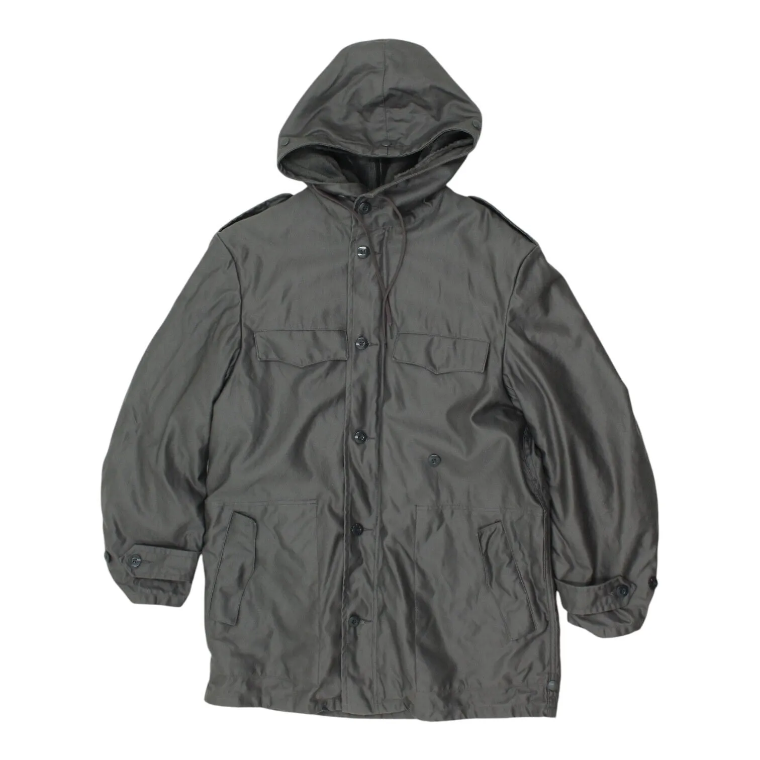 Bund Mens Grey Hooded Military Coat | Vintage High End Hoodie Jacket