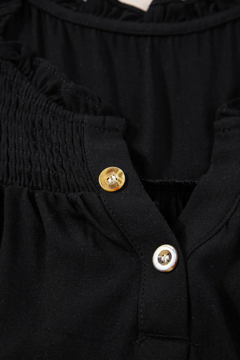 Button Split Neck Frill Detail Sleeveless Top