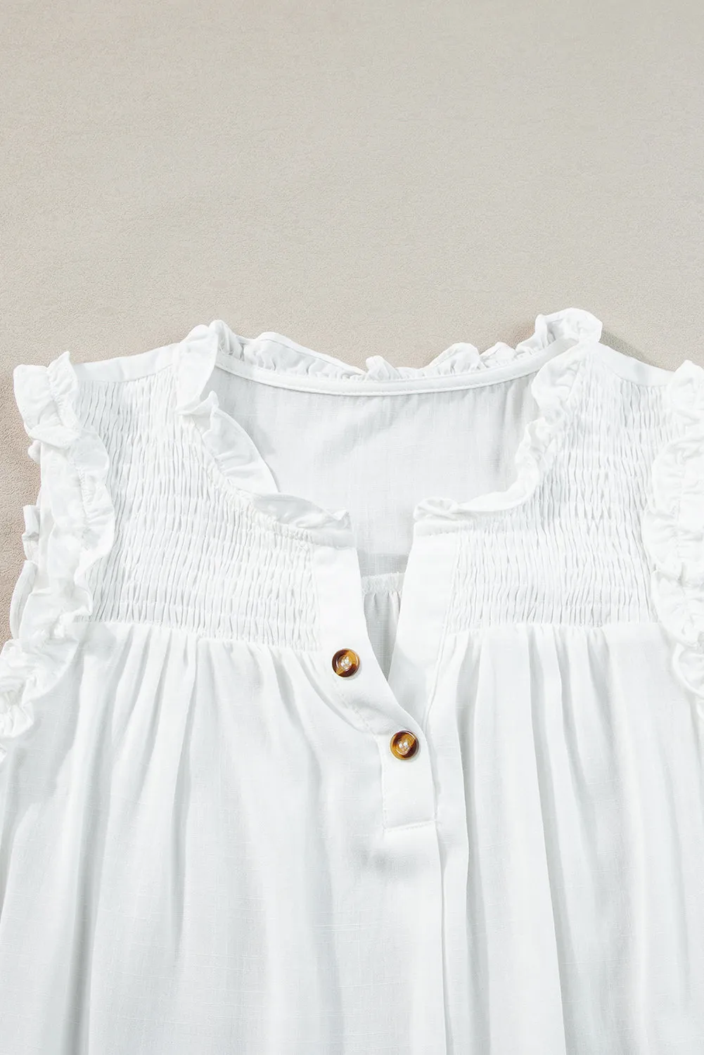 Button Split Neck Frill Detail Sleeveless Top