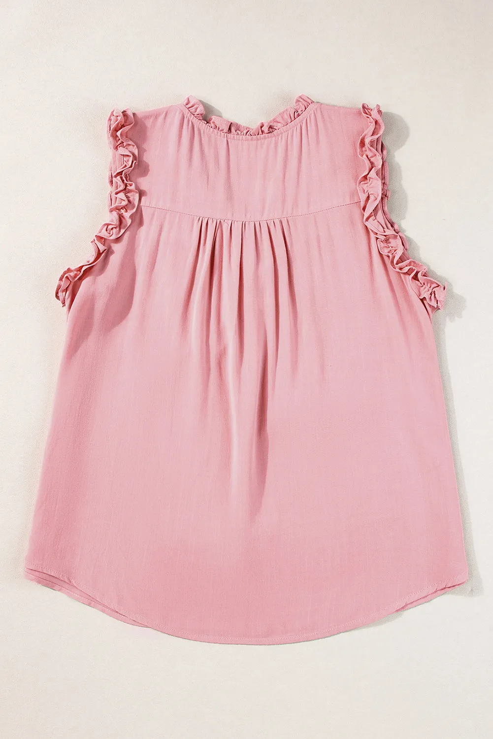 Button Split Neck Frill Detail Sleeveless Top