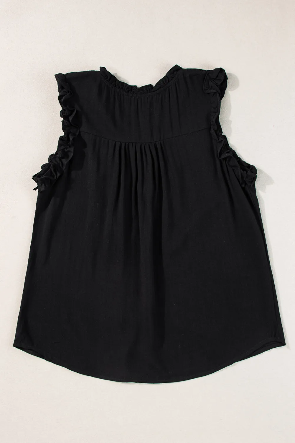 Button Split Neck Frill Detail Sleeveless Top