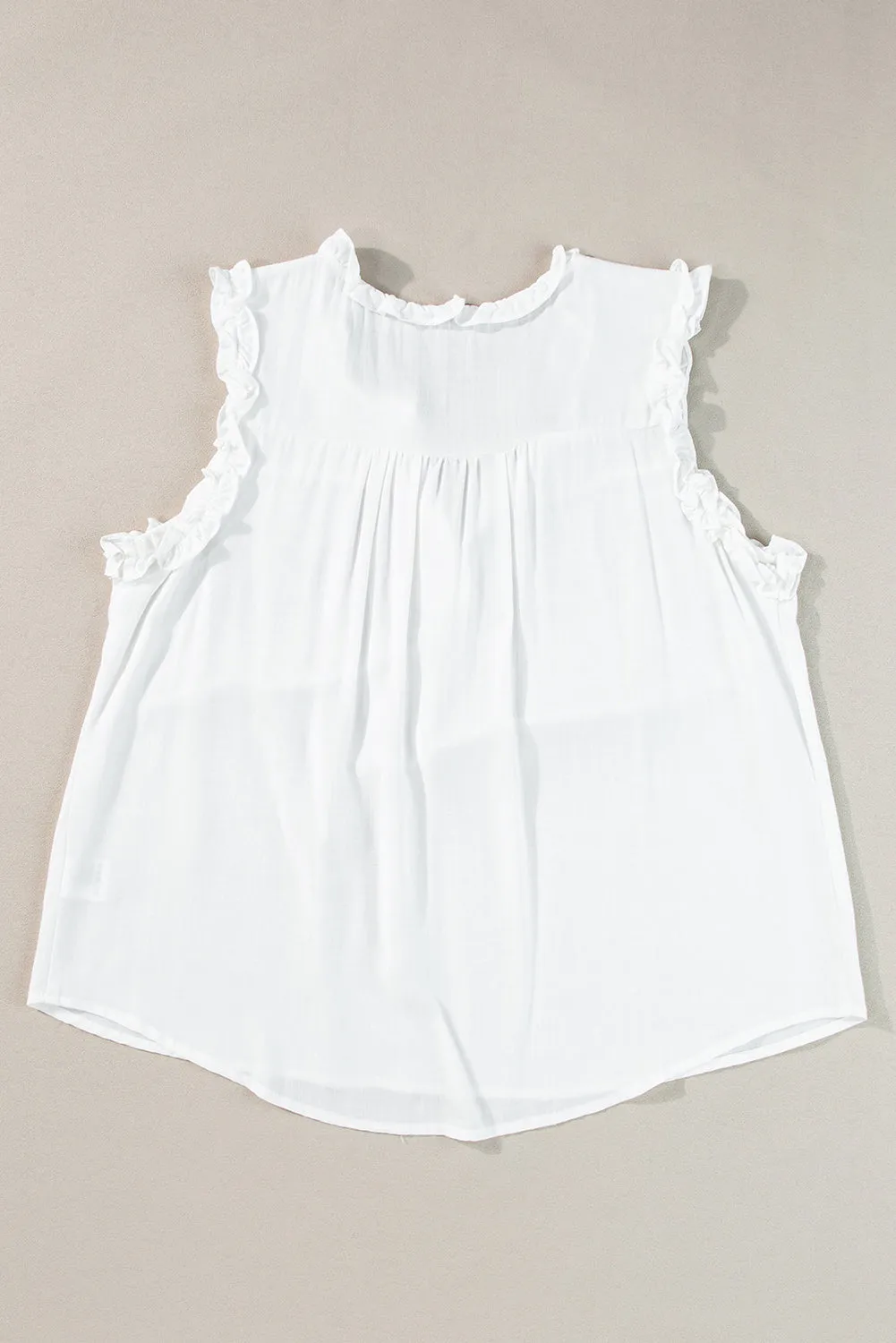 Button Split Neck Frill Detail Sleeveless Top