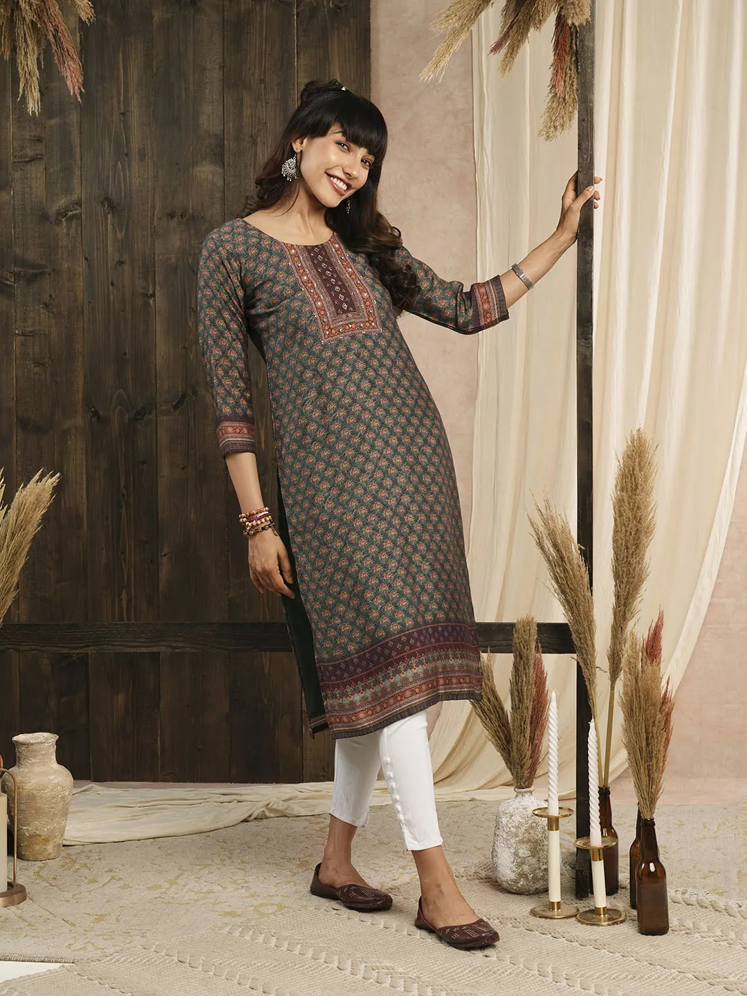 Buy Green Muslin Kurta for Women's Casual Wear Online - Zola