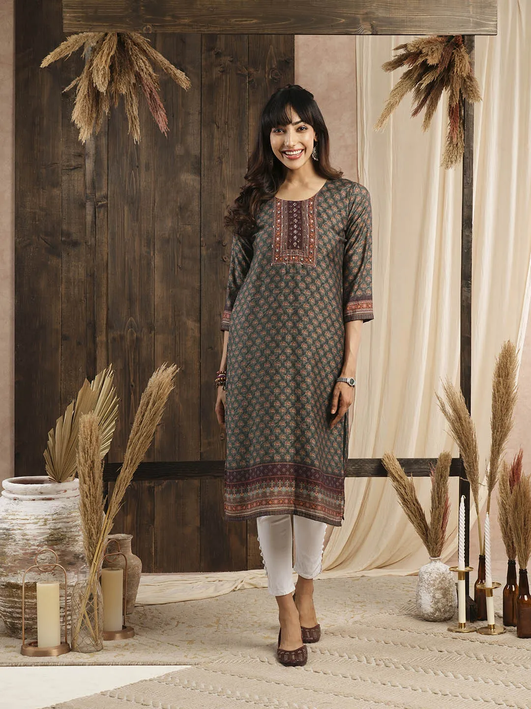 Buy Green Muslin Kurta for Women's Casual Wear Online - Zola